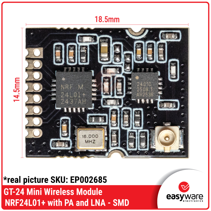 GT-24 Mini Wireless Module - NRF24L01+ with PA and LNA - SMD - Gambar 2