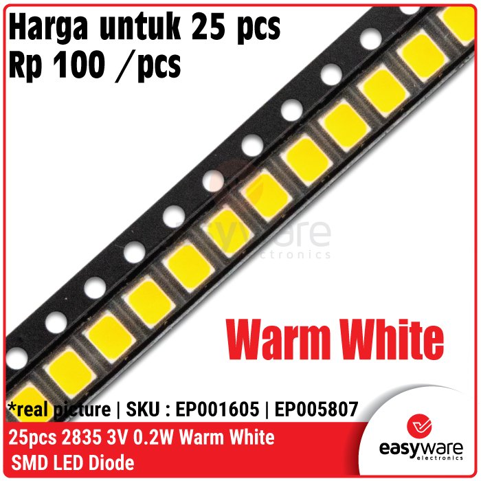 25 Pcs 2835 SMD LED Diode 0.2W 2V – White Warm White Orange - Image 4