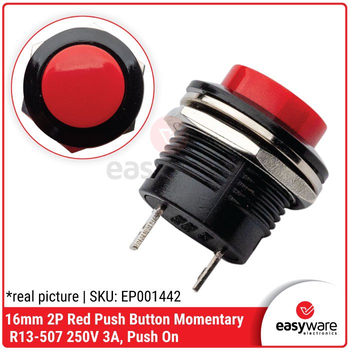 Push Button R13-507 16mm Round Saklar Tombol R13-507 2 Pin AC 250V 3A – Merah Hijau Biru Kuning Hitam Putih - Image 3