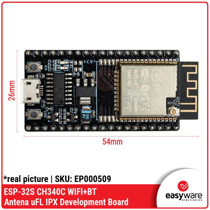 Modul ESP32S WiFi BLE CH340C – Board Development dengan Konektor Antena Eksternal uFL/IPX - Image 2