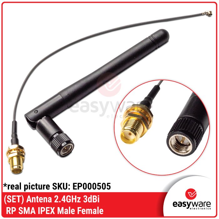 Antena Module ESP8266 ESP32 2.4GHz 3dBi RP-SMA IPEX Pigtail Set - Image 2