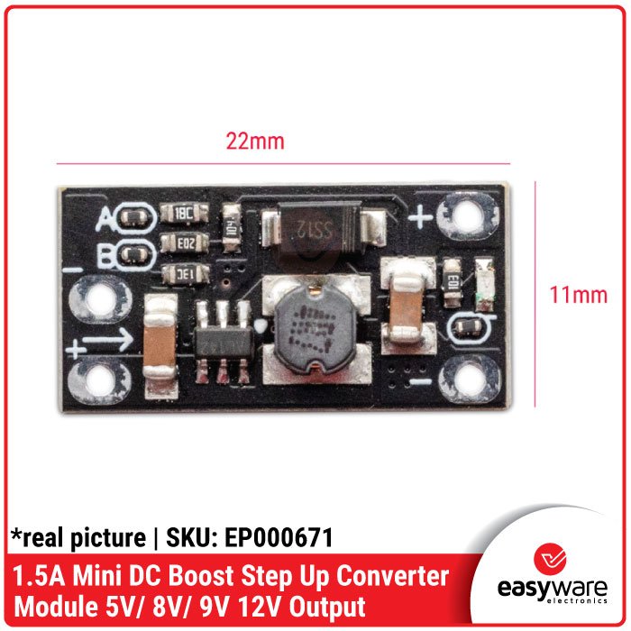 Mini DC-DC Boost Converter 1.5A – Penaik Tegangan Output 5V, 8V, 9V, 12V - Image 2
