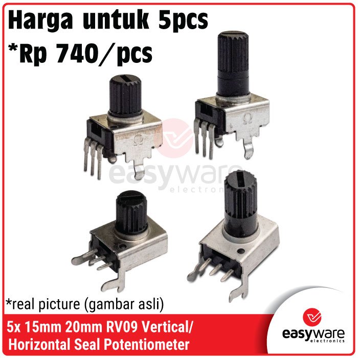 5pcs RV09 Potentiometer 3P Vertical Horizontal 12.5mm 15mm 20mm RV09 Potensio meter 1K 2K 5K 10K 20K 50K 100K Resistor Variabel - Image 6