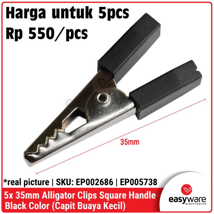 5pcs Alligator Clips 35mm & 50mm Square Handle Black Red Capit Buaya Kabel Test - Image 3