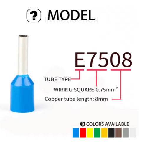 50pcs E7508 Insulated Pin Connector – Terminal Crimp Kabel Serabut Warna Merah, Hijau Biru, Kuning, Hitam, Putih, Abu, Oren - Image 2