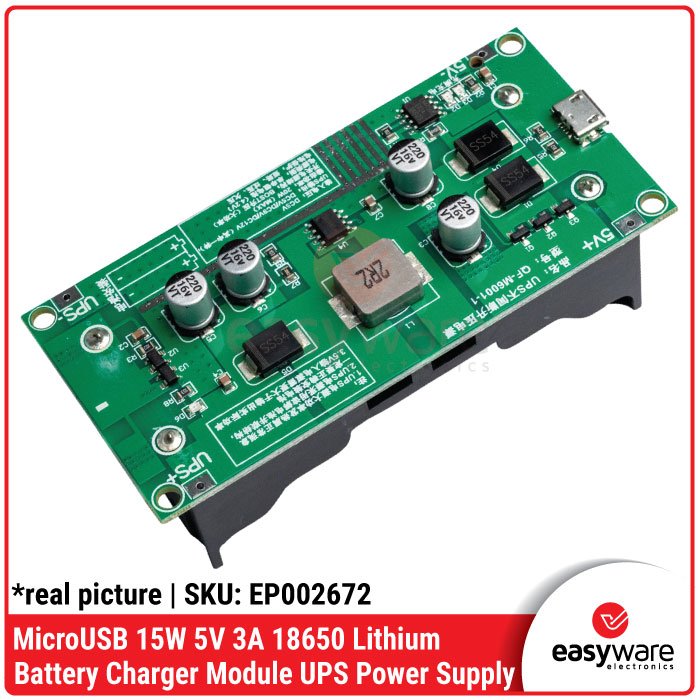 Module Charger 18650 UPS 5V 3A – MicroUSB 15W Power Supply Module UPS untuk IoT & Router