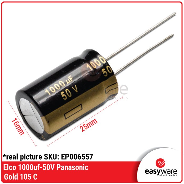 Elco 1000uF 50V Panasonic Gold 105°C Electrolytic Capacitor Radial High Quality - Image 2