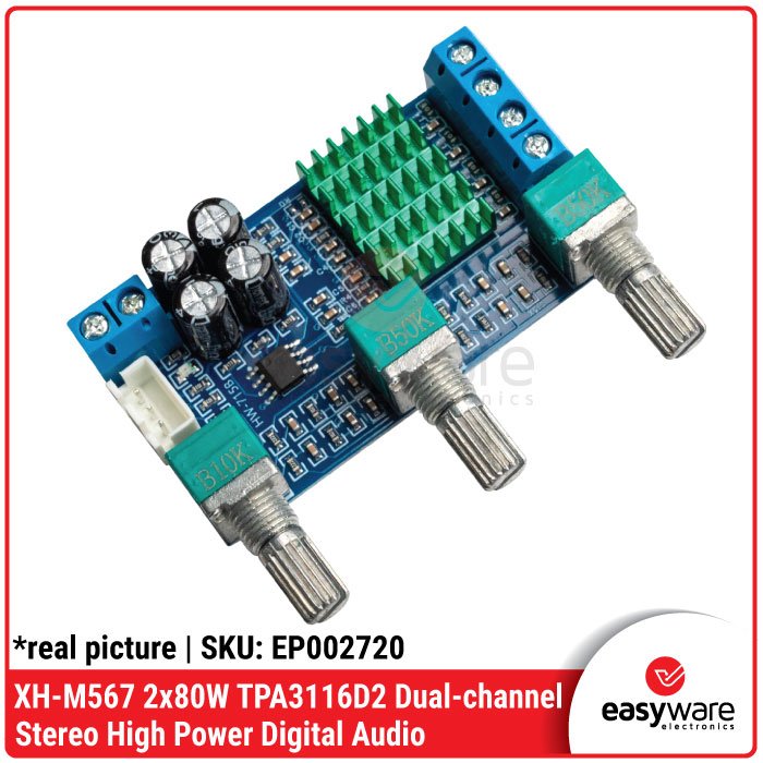 XH-M567 2x80W TPA3116D2 Dual-channel Stereo High Power Digital Audio Power Amplifier Board - Image 2