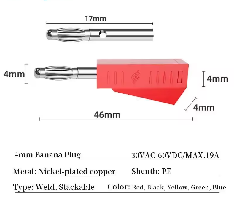4mm Stackable Banana Male Plug Nickel Plated Speaker Connector Test Probe Binding Post Red Green Blue Yellow White Black Merah Hijau Biru P3002 - Image 2