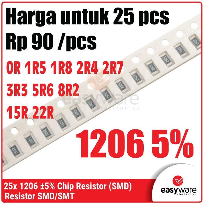 25pcs Resistor 1206 5% 0R 1R 1R5 1R8 2R4 2R7 3R3 5R6 8R2 15R 22R Chip Resistor SMD 1206 5% 1.5 Ohm 22 Ohm