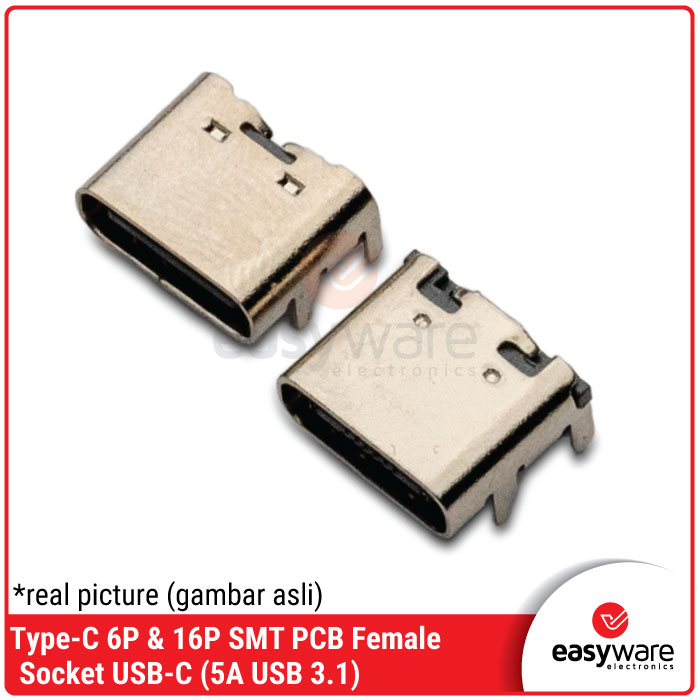 Socket Type-C Female DIP SMT 6P 16P USB-C 5A USB 3.1 Connector 6 Pin 16 Pin