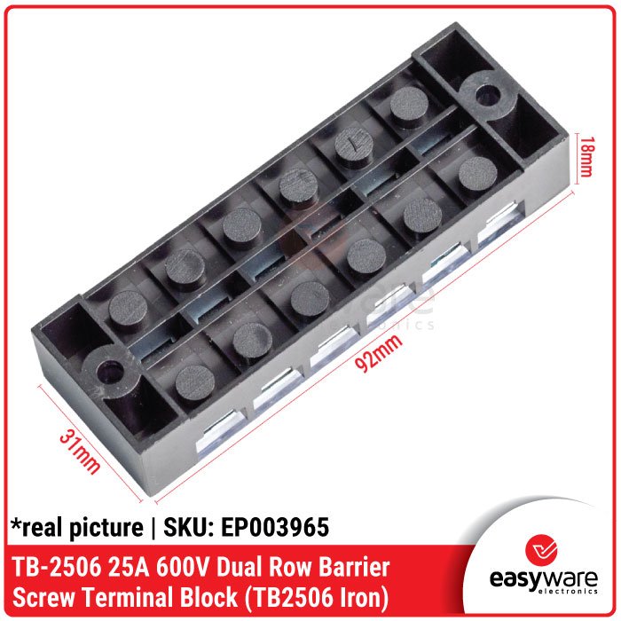 Terminal Blok Sekrup Dual Row TB-2506 – Konektor Daya 6 Pin 600V 25A - Image 3