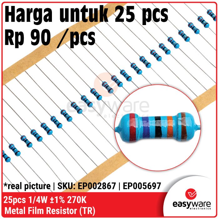 25x Metal Film Resistor 1/4W 1% 68K 82K 100K 120K 150K 180K 200K 220K 270K 300K - Image 3