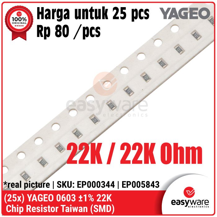 25pcs YAGEO Resistor Taiwan YAGEO 0603 SMD SMT 1% 5K1 10K 15K 22K 33K 47K 100K 100K Ohm 5.1K Ohm Chip Resistor - Image 5