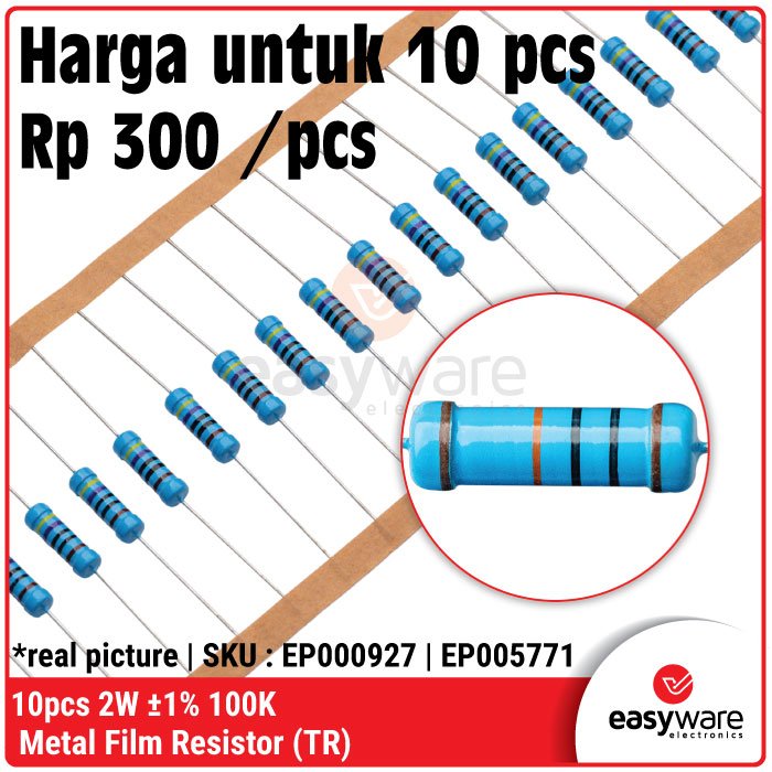 10x Metal Film Resistor 2W 1% 1R 10R 56R 100R 220R 330R 470R 1K 2K2 10K 47K 100K 150K - Image 2