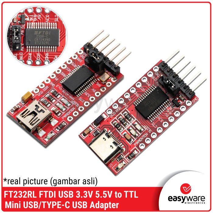 Modul FT232RL FTDI USB to TTL Serial Adapter – Converter 3.3V 5V Pilihan Mini USB / Type-C