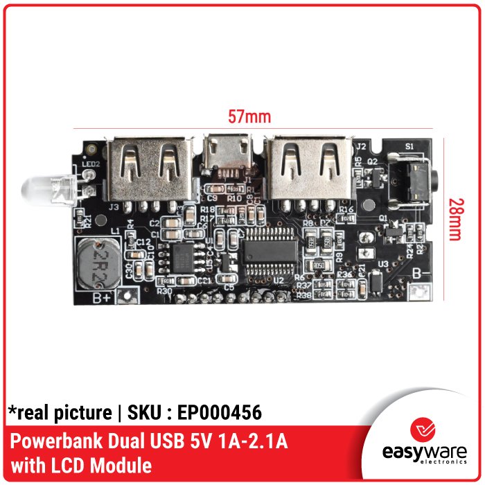 Modul Power Bank LCD Display – Dual USB Output 1A & 2.1A untuk Baterai 18650 DIY - Image 3