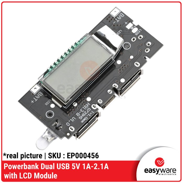 Modul Power Bank LCD Display – Dual USB Output 1A & 2.1A untuk Baterai 18650 DIY