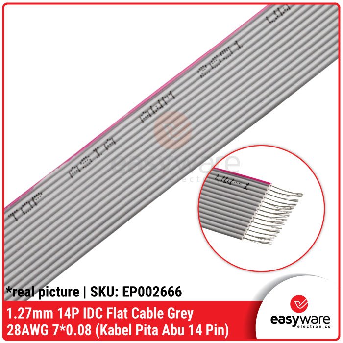 1 Meter Kabel Flat 14P Grey Kabel IDC 14 Pin Kabel Pita 14P Abu-abu Pitch 1.27mm Gray Flat Cable Kabel AWG 28 - Image 3