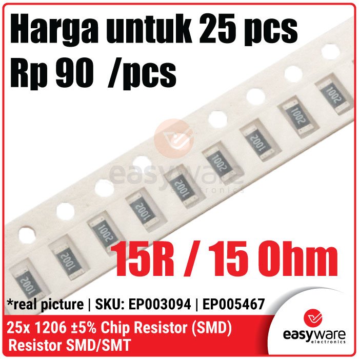 25pcs Resistor 1206 5% 0R 1R 1R5 1R8 2R4 2R7 3R3 5R6 8R2 15R 22R Chip Resistor SMD 1206 5% 1.5 Ohm 22 Ohm - Image 4