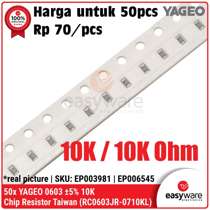 50pcs Resistor SMD 0603 YAGEO 5% 10K Chip Resistor 10K Ohm Resistor SMD