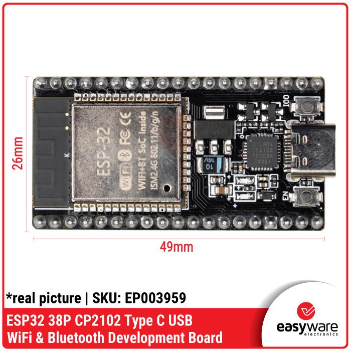 ESP32 Development Board 38 Pin Type C – Modul WiFi & Bluetooth Dual Core CP2102 - Image 2