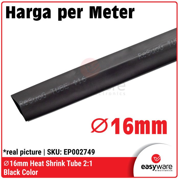 Heat Shrink Tube 16mm Rasio 2:1 Warna Hitam – Selongsong Bakar Isolasi Kabel Listrik