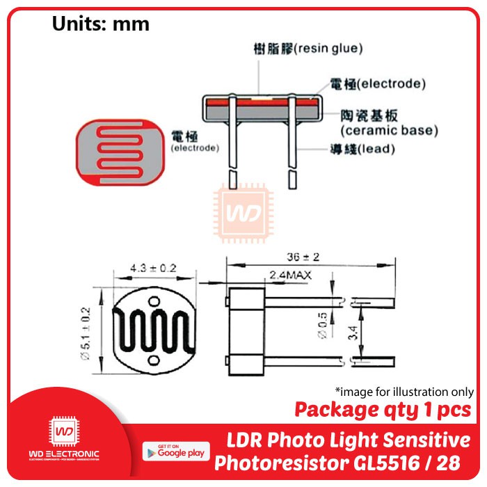 LDR 5mm GL5516 LDR GL5528 LDR Photo Resistors for Arduino - Gambar 4