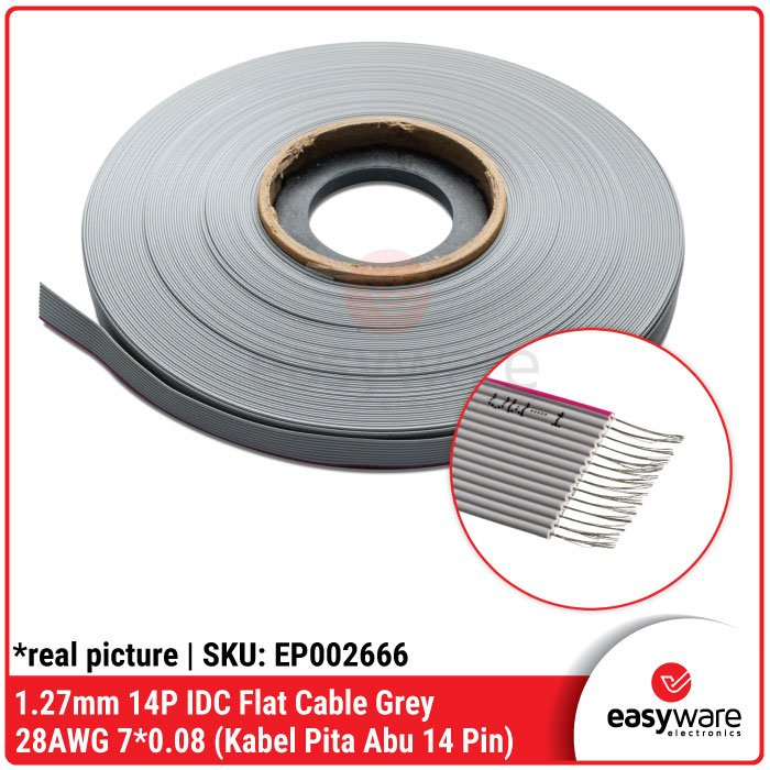 1 Meter Kabel Flat 14P Grey Kabel IDC 14 Pin Kabel Pita 14P Abu-abu Pitch 1.27mm Gray Flat Cable Kabel AWG 28 - Image 2
