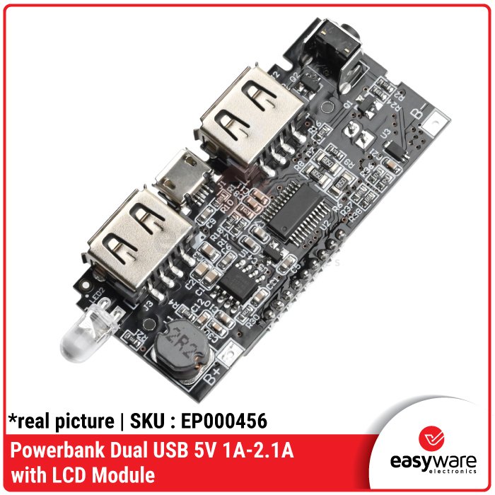 Modul Power Bank LCD Display – Dual USB Output 1A & 2.1A untuk Baterai 18650 DIY - Image 2