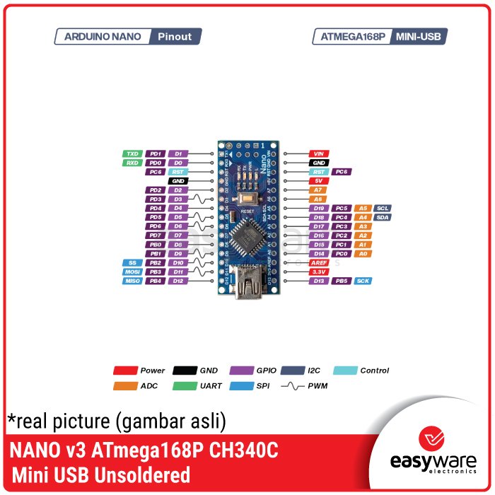 Arduino Nano V3 ATmega168 ATmega168P / ATmega328 ATmega328P ATmega328PB CH340 Mini USB Micro USB Type-C Compatible Arduino Development Board - Image 13