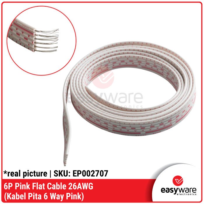 Kabel Pita 6 Pin 6P 6 Line Way AWG 26 Ribbon Flat Satu Meter Kabel Serabut 6P 6 Pin Abu / Pink - Image 4