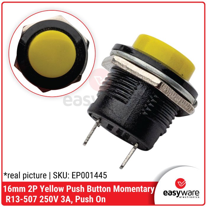 Push Button R13-507 16mm Round Saklar Tombol R13-507 2 Pin AC 250V 3A – Merah Hijau Biru Kuning Hitam Putih - Image 6