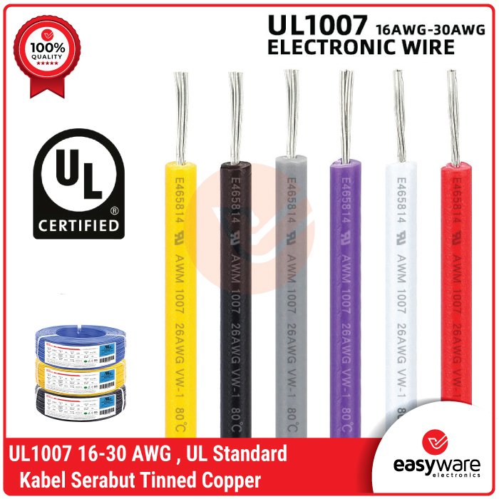 Kabel AWG 18 20 22 24 26 28 30 AWG Silver Tinned UL1007 Standar AWG Kabel Serabut AWG18 AWG22 (Harga per meter)