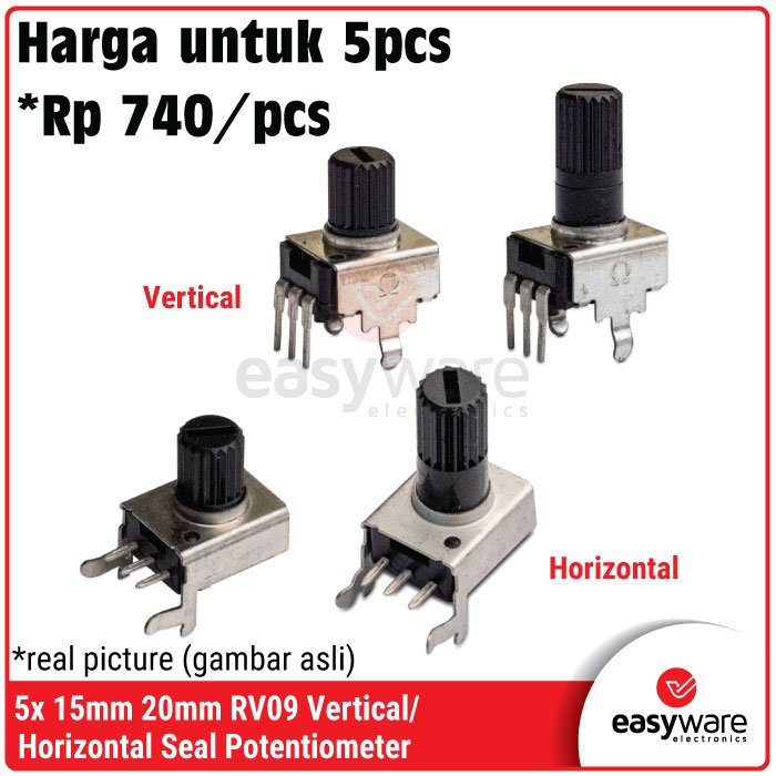 5pcs RV09 Potentiometer 3P Vertical Horizontal 12.5mm 15mm 20mm RV09 Potensio meter 1K 2K 5K 10K 20K 50K 100K Resistor Variabel - Image 5