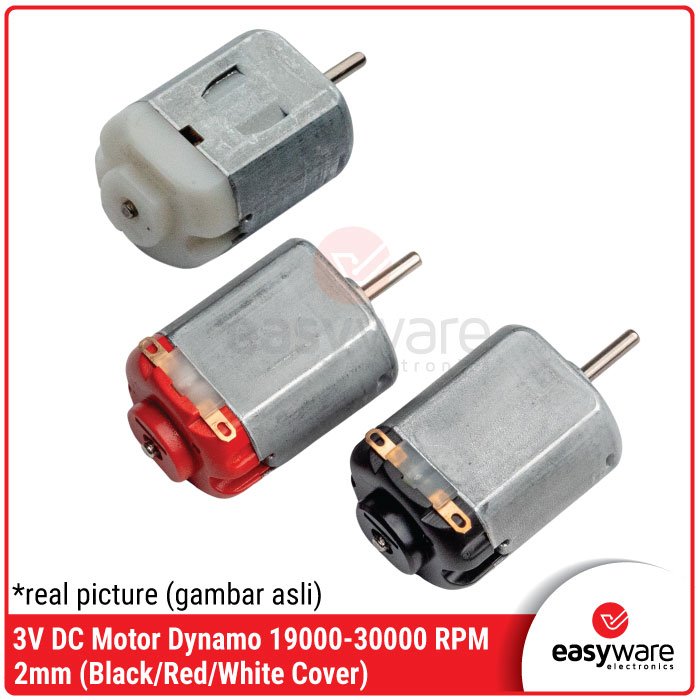 Motor Dynamo DC 3V High Speed 19000-30000 RPM, As 2mm untuk Mainan & DIY Projects – Cover Merah/Hitam/Putih