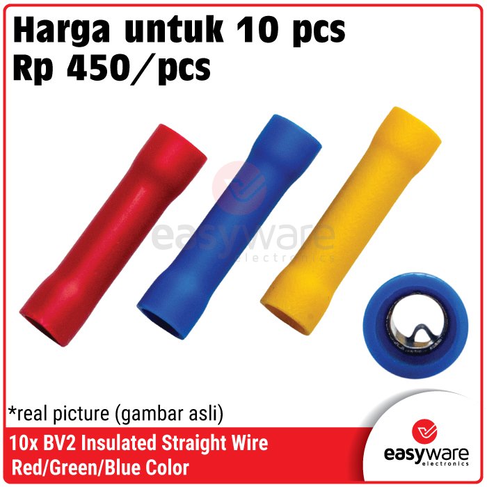 10x BV2 Insulated Straight Wire Connector – Terminal Sambungan Kabel Lurus Berisolasi AWG 16-14