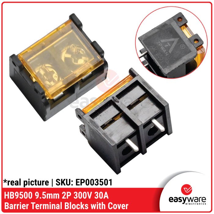 Terminal Block HB9500 9.5mm 2P 3P 4P – Connector Barrier 300V 25A Dengan/Tanpa Cover - Image 4