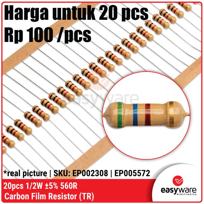 20pcs Carbon Film Resistor 1/2W 5% 470R 10K 1K 330R 100R 2K2 33K 47R 560R 22K - Image 3