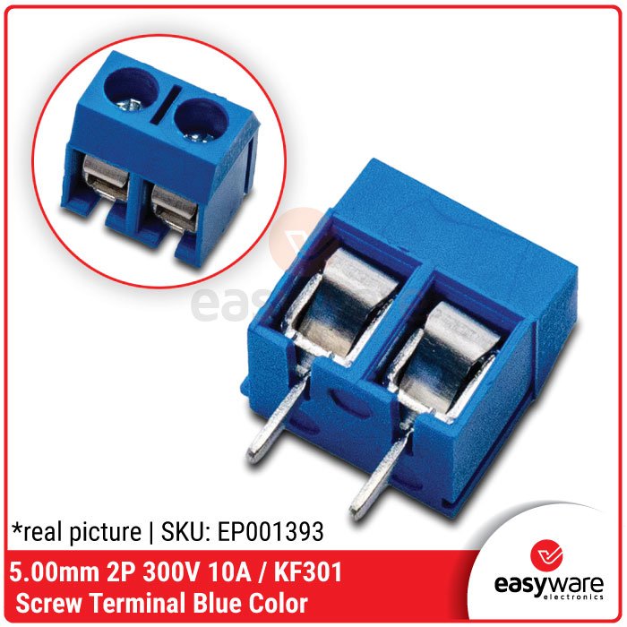 5.00mm Screw Terminal Block KF301 2P Terminal Blok 300V 10A 2 Pin Blue Green Terminal Biru KF301 5.08mm - Image 3