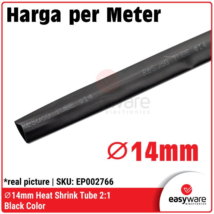 Heat Shrink 14mm Hitam – Selongsong Bakar Isolasi Kabel Listrik (Rasio 2:1)