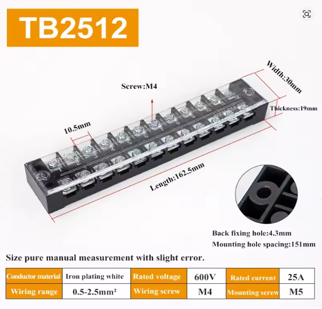 Terminal Blok Sekrup Dual Row TB-2512 – Konektor Daya 600V 25A (Pitch 10mm) - Image 6