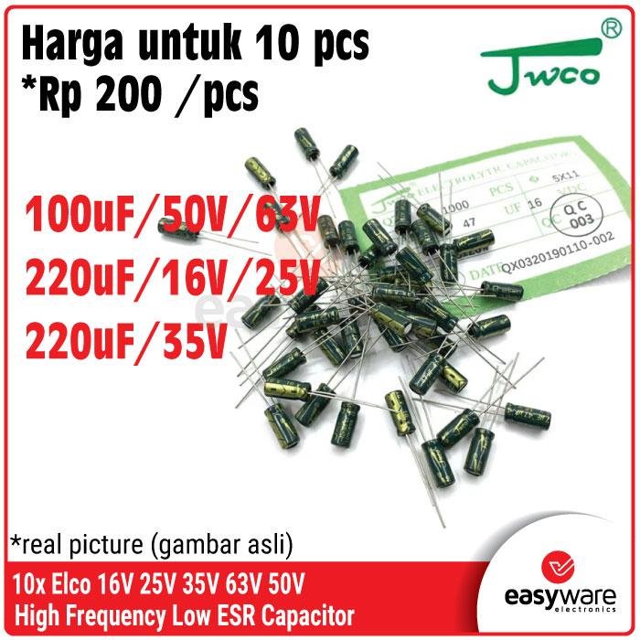 10x Elco High Frequency Low ESR Elco 100uF/50V/63V 220uF/16V/25V/35V Elektrolit Kapasitor