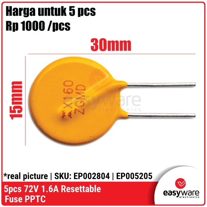 5pcs XF160 RXEF160 72V 1.6A Resettable Fuse PPTC Sekring Reset Otomatis Auto Resettable Fuse Self Recovery - Image 2