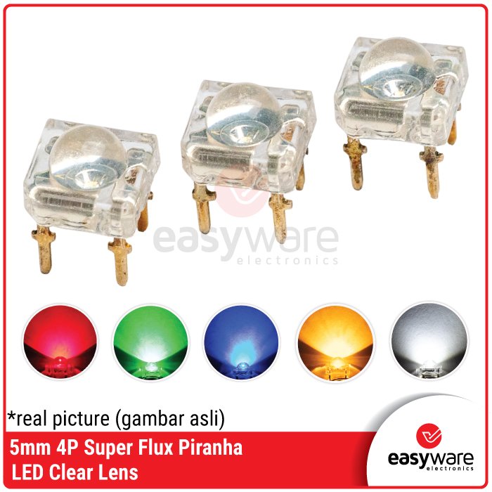 LED Piranha Super Flux 5mm 4P Clear Lens – LED Ultra Bright Merah/Hijau/Biru/Kuning/Putih