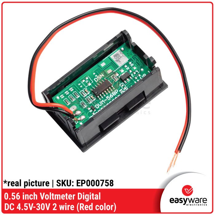 Voltmeter LED Digital 2 Kabel 0.56″ – Pengukur Tegangan DC 4.5V hingga 30V - Image 2