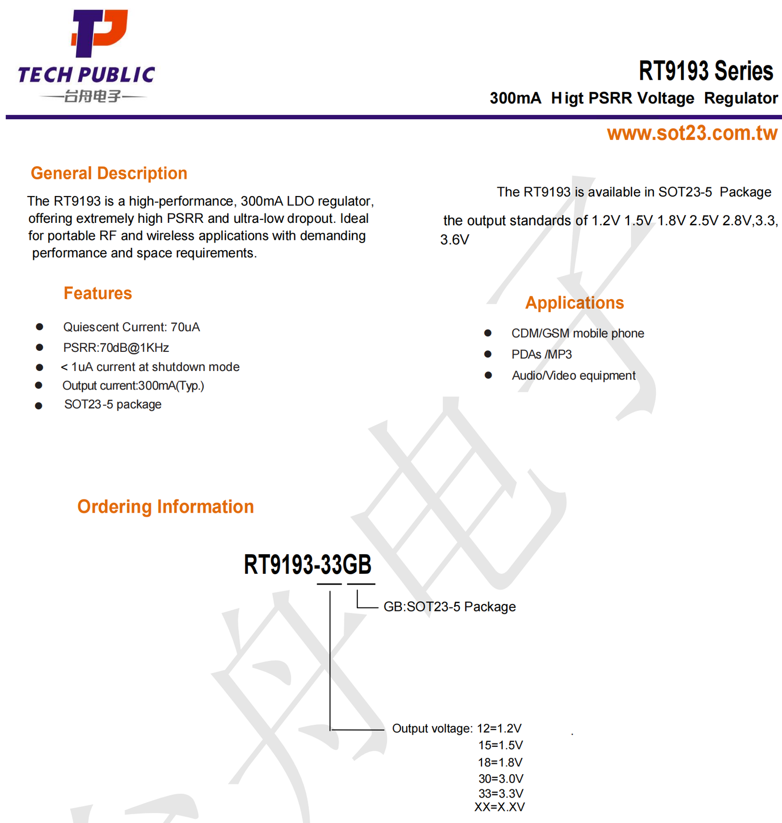 IC RT9193-33GB LDO Regulator 3.3V SOT-23-5 TECH PUBLIC Low Dropout IC Voltage Regulator - Image 6