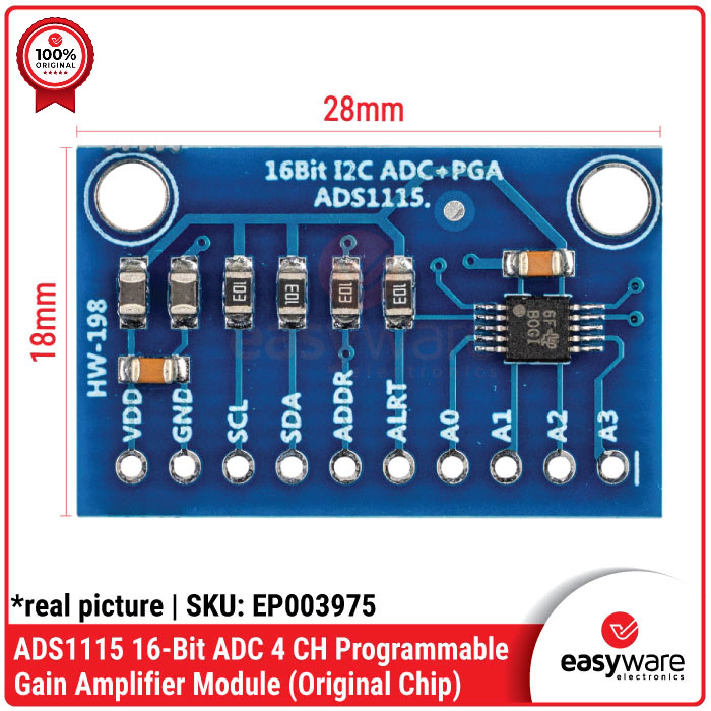 ADS1115 16 BIT I2C ADC 4 CHANNEL ANALOG TO DIGITAL MODULE ORIGINAL CHIP / BLUE / PURPLE BOARD - Image 2