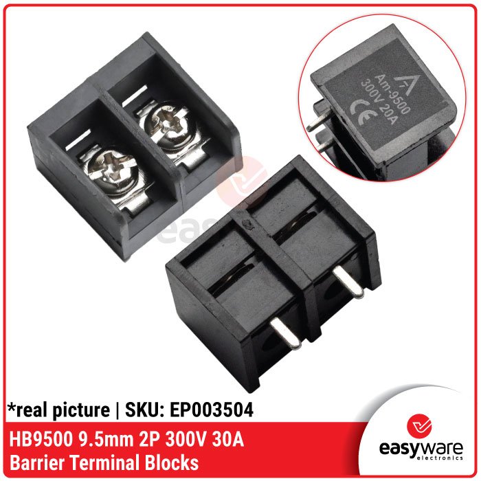Terminal Block HB9500 9.5mm 2P 3P 4P – Connector Barrier 300V 25A Dengan/Tanpa Cover - Image 7