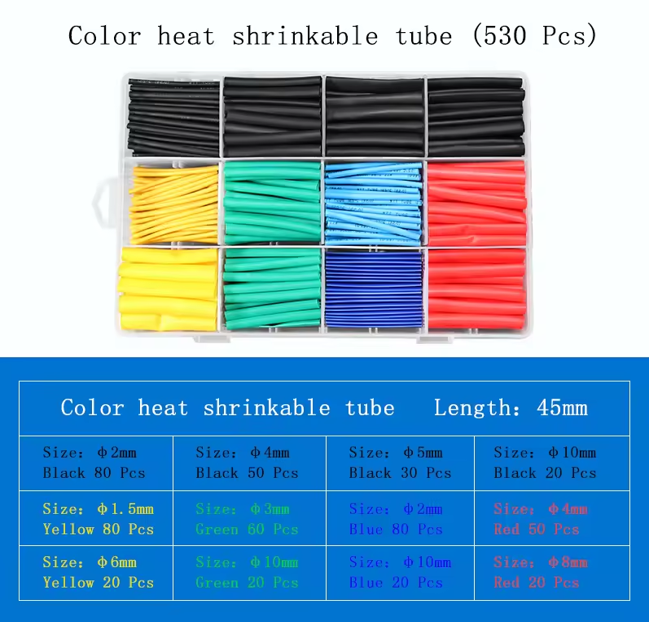 Kit Heat Shrink Tube 530pcs – Selongsong Bakar Multi Warna & Diameter, Rasio 2:1 - Image 5